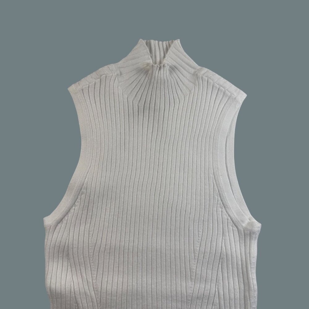 Madewell Tank Sweater White Knit Ribbed Sleeveless Mock Neck Sleeveless Top XXS - Picture 11 of 13
